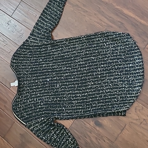 Chico's Black & Gold Striped Sweater with Sequins size 2 (Large) - Picture 2 of 9